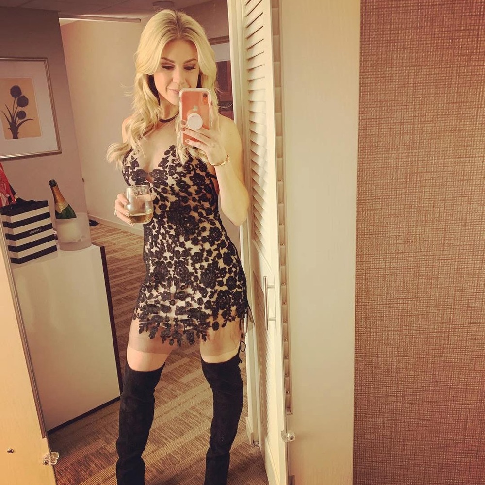 Brown Mini Slip Dress with Long Sleeves and Spaghetti Strap for Night Out